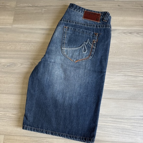 VTG Ecko UNLTD Shorts Mens 36‎ Blue Denim Baggy Wide Leg Jean Jorts Skater Y2K - Picture 1 of 13